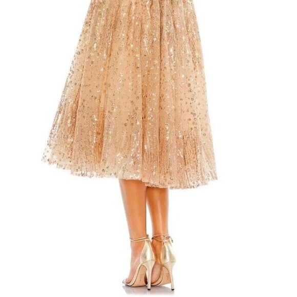 Mac Duggal Taupe Beaded Embroidered Floral Fit & Flare Cocktail Dress - Picture 3 of 4